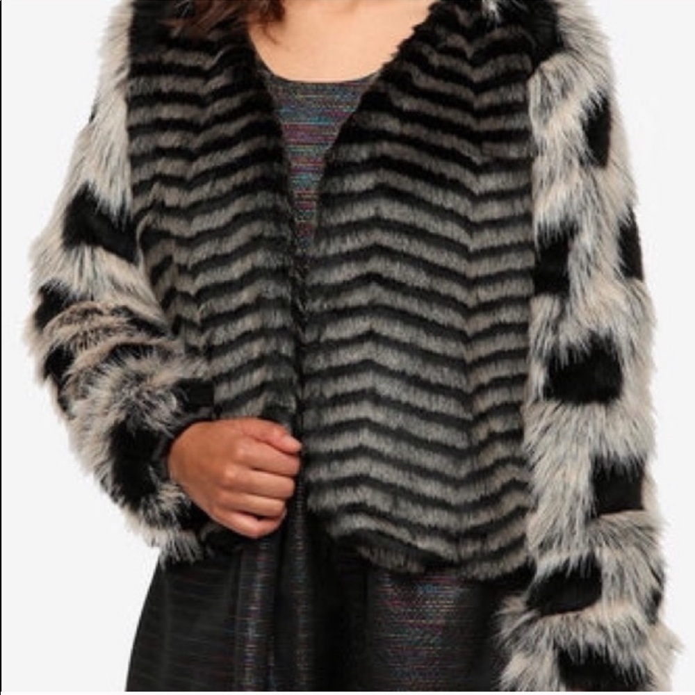 Naven Faux Fur Mix Print Oversized Jacket